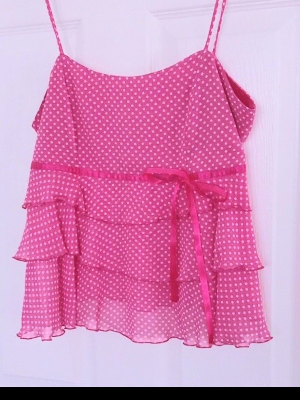 🌷🎀Vibrant Pink Polka Dot Tiered Cami Top